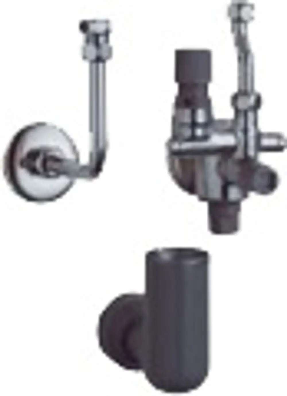 Installationszubehör von Bosch, bestehend aus einem Membransicherheitsventil und einem Druckminderer, abgebildet in metallischen und schwarzen Kunststoffen.